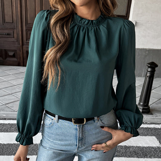 European And American Leisure Simple Style Long Sleeve Solid Color Stringy Selvedge Shirt