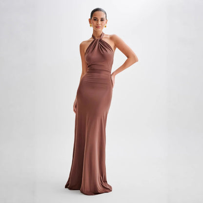 Sexy Sleeveless Slim Waist Halter Sheath Dress