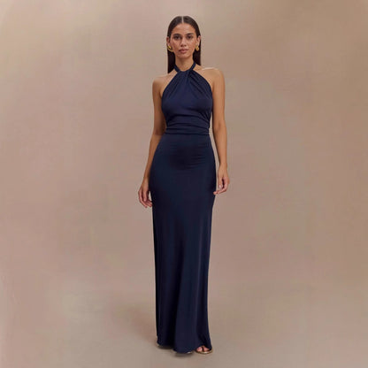 Retro Solid Color Long-sleeved Top High Waist Mid-length Dress Set